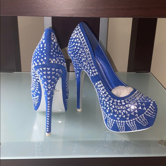 Diamond crusted blue platform heels - Picture 2 of 4